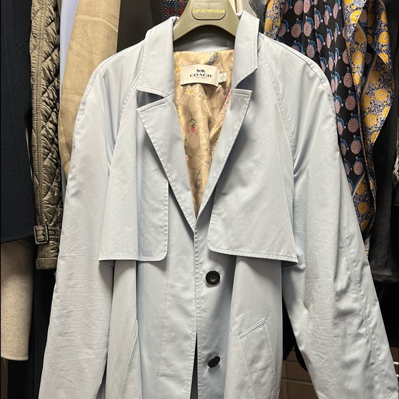 Coach Jackets & Blazers - Coach Trench Coat Sky Blue Belted Floral Print Lined Trench Coat. New no tags M
